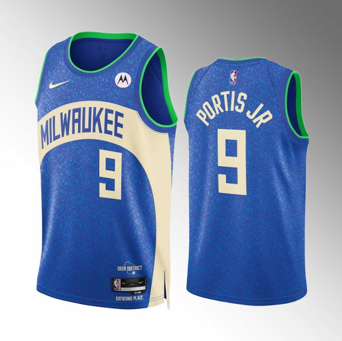 Men%27s Milwaukee Bucks #9 Bobby Portis Blue 2023-24 City Edition Stitched Basketball Jersey Dzhi->milwaukee bucks->NBA Jersey